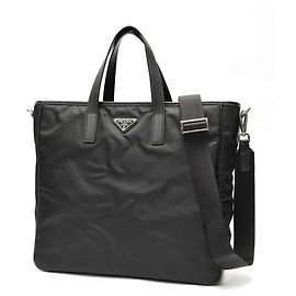Bolsa Tote Prada Preta de Nylon e Couro Saffiano Preto