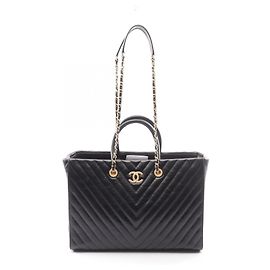 Chanel V-Stitch 2-Way Tote Bag Black