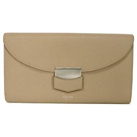 Céline Celine Trotter Large Flap Multifunction Wallet Beige