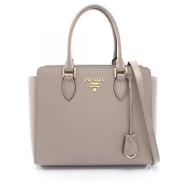 Prada Beige Leather 2-Way Handbag Beige