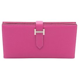 Cartera larga plegable Hermès Bearn Soufflé Magnolia Rosa