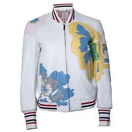 Thom Browne Bomberjacke aus Lammleder mit Blumenmuster Weiß