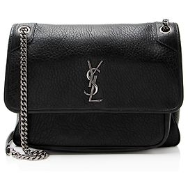 Borsa a Spalla Saint Laurent Grained Lambskin Monogram Niki Large Nero