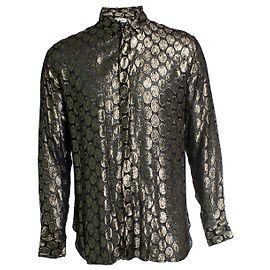 Saint Laurent, Camicia a pois giganti neri e oro Nero