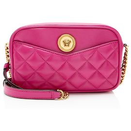 Versace Quilted Leather Medusa Small Camera Bag Pink