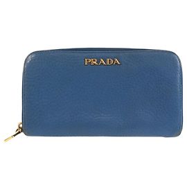 Prada Blue Leather Long Wallet Blue