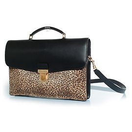 Céline Celine, leopard print leather briefcase in black and brown Black