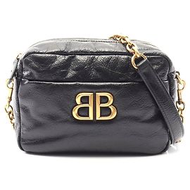 Bolsa de ombro camera em couro Balenciaga Monaco XS Preto