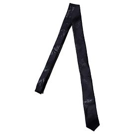 Saint Laurent, diagonal black striped shiny tie Black