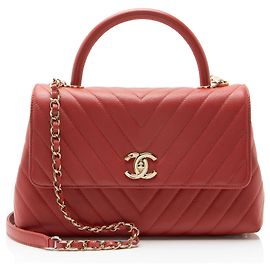 Chanel Chevron Caviar Leather Coco Top Handle Small Flap Bag Red