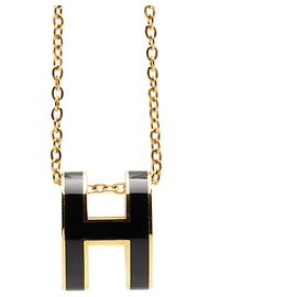 Hermès Colar com pingente Pop H Hermes Preto Dourado
