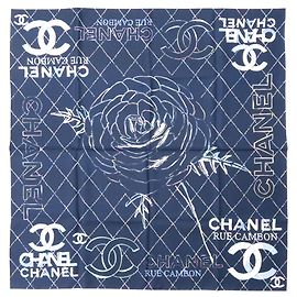 Chanel Coco Mark Camellia Schal Schwarz Marineblau