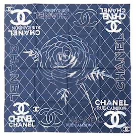 Sciarpa Chanel Coco Mark Camellia Nero Blu navy