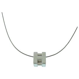 Hermès Hermes Cage d'H H-cube Metallhalskette Silber