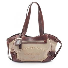 Bolsa de ombro em jacquard com logotipo Prada Marrom Bege