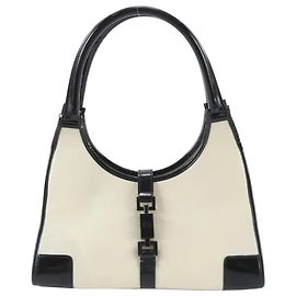 Bolsa Tote de Couro Gucci Jackie Preto Bege Cru