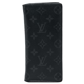 Louis Vuitton Monogram Eclipse Portefeuille Brazza Long Wallet Brown Black