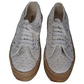 Superga Baskets Espadrilles Plateforme Dentelle Blanche Blanc