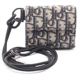 Cartera tríptico Christian Dior Oblique Jacquard Beige Azul marino