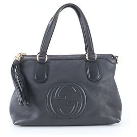 Borsa Tote Gucci Soho Interlocking G in pelle granulata Nero