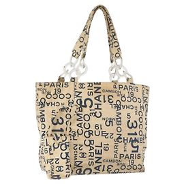 CHANEL By Sea Line Tote Bag Canvas White Silver CC Auth 179915 Silvery White