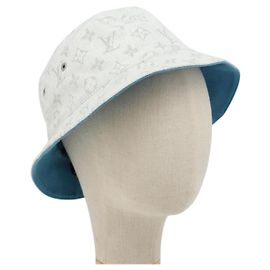 LOUIS VUITTON Monogram Denim Bucket Hat Light Blue White M76212 Auth 181233A White Light blue