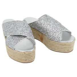 Sandali Miu Miu Glitter Raffia Argento Auth 181327A Argento