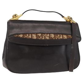 Borsa Christian Dior in pelle di vitello 2way Marrone scuro Oro Auth 180355 D'oro Marrone scuro