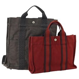 Hermès HERMES Handtasche Canvas 2 Set Rot Grau Auth BA12669 Braun Rot
