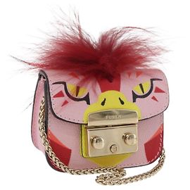 FURLA Chain Hand Pouch Leather Pink Gold Auth BA12939 Pink Golden