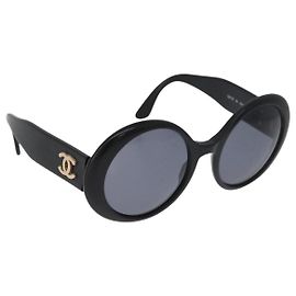 CHANEL COCO Mark Sunglasses plastic Black CC Auth BA12977 Black
