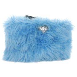 Bolsa Clutch PRADA de Pele Prateada Light Blue Auth 179733SM Prata Azul claro