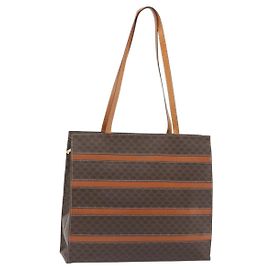 Céline Bolsa Tote CELINE Macadam Canvas PVC Couro Marrom Ouro Auth 180849 Marrom Dourado