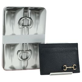 GUCCI Horsebit Card Case Playing Cards Set Leather Navy Auth BA12759M Navy blue