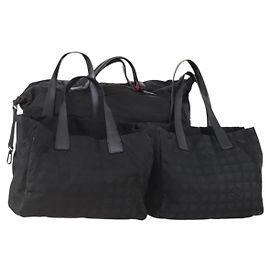 CHANEL Nova bolsa Tote Travel line Nylon 3 Set Preto CC Auth BA12665 Preto