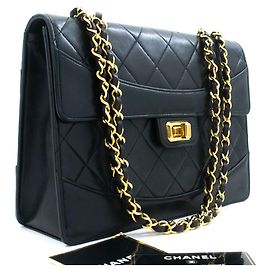 CHANEL Vintage Classic Chain Shoulder Bag Single Flap Quilted Lamb Noir