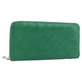 BOTTEGA VENETA INTRECCIATO Long Wallet Leather Green Silver Auth 181279 Silvery Green