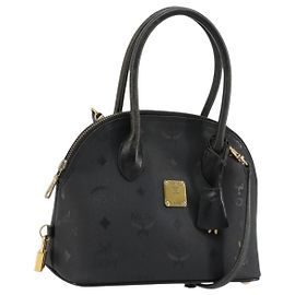 MCM Logogram Vicetos Handtasche PVC 2way Schwarz Gold Auth 181172 Schwarz Golden