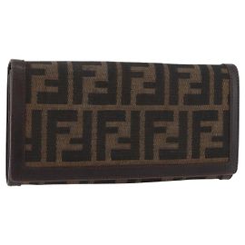 FENDI Zucca Canvas Long Wallet Black Brown Auth 181538 Brown Black