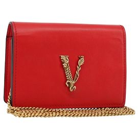 VERSACE Chain Shoulder Pouch Leder Rot Gold Auth 161343A Rot Golden
