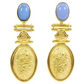 Autre Marque Boucles d'oreilles puces en or jaune 18K avec calcédoine Doré
