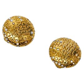 Brincos de pressão Chanel Gold Plated Rhinestone Dourado