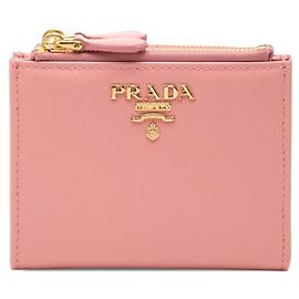 Prada Logo Bi-fold Wallet in Pink Leather Pink