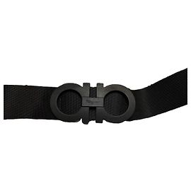 Salvatore Ferragamo Black Fabric Belt with Gancini Buckle Black