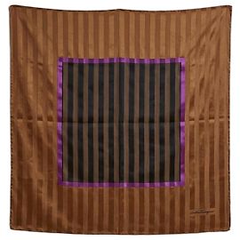 Salvatore Ferragamo Lenço de Seda Riscado - Castanho, Preto, Roxo Marrom Preto Roxo