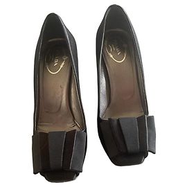 Prada Black Satin Bow Open-Toe Pumps Black