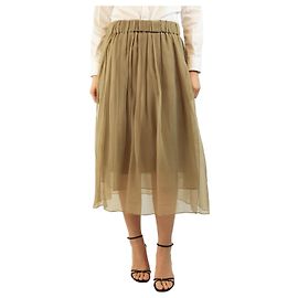 Brunello Cucinelli Brown silk layered midi skirt - size UK 10 Brown