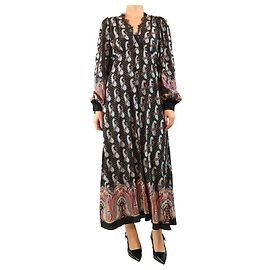 Etro Midi-Kleid aus schwarzer Seide mit Paisley-Muster - Größe UK 16 Schwarz