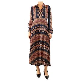 Etro Marineblaues Paisley-Midi-Kleid mit Plissee - Größe UK 12 Marineblau