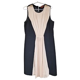 Max Mara Studio Abito in Cady Nero e Plissé Color Cipria Nero Beige